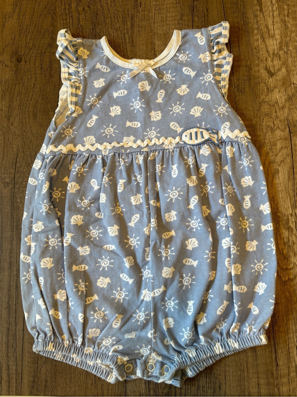 Vintage 90s 2000s Y2K Carters Bubble Romper Fish Sea Ocean Summer 18-24M